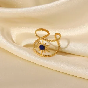 Vintage Eight Pointed Star Geometric Lapis Lazuli Rings