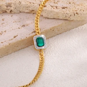 Emerald Sugar Cube Zirconia Bracelet Titanium Steel Bracelet
