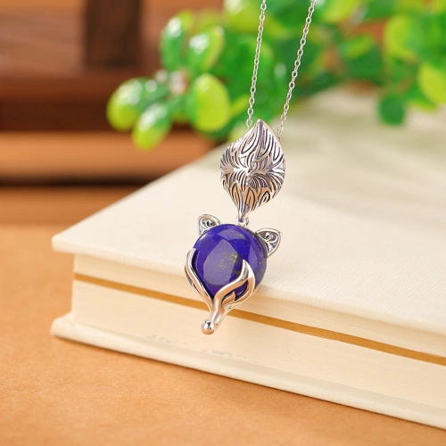 Lapis Lazuli Vintage Silver Nine-Tailed Fox Pendants