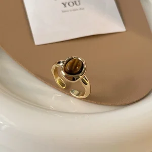 Natural Stone Vintage Amber Index Finger Open Rings