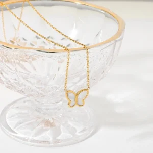 14K Gold White Shell Butterfly Stainless Steel Necklace