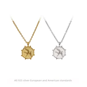 Card-shaped Bird Pattern Pendant Light Luxury Necklace