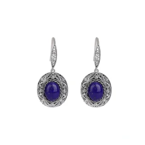 S925 Sterling Silver Lapis Lazuli Daisy Hollow Earrings