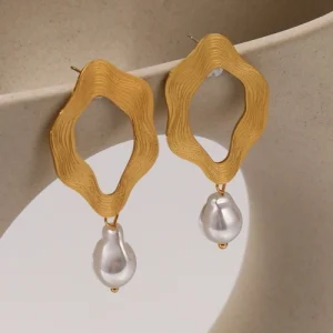 18K Gold-plated Earrings Hollow Shape Pearl Earrings