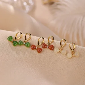 Gold-Plated Red Agate And Jasper Design Earrings