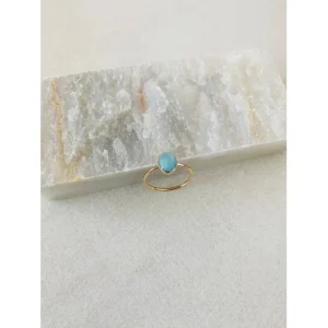 Oval Larimar Gemstone For Jewelry Thin Silver Ring