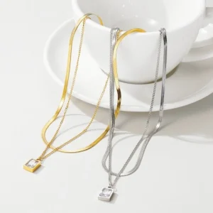 Ins Double Layer Zircon 18K Gold Necklace Female
