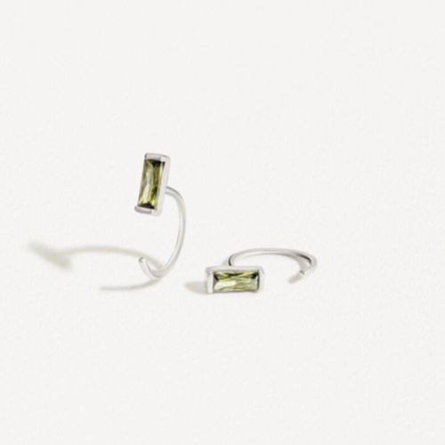 Square Shape Peridot Dainty Tiny Hoop Unique Earrings - 이미지 4
