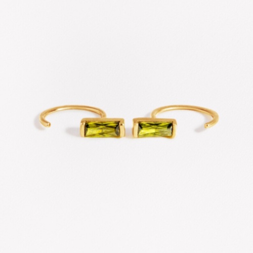 Square Shape Peridot Dainty Tiny Hoop Unique Earrings - 이미지 2