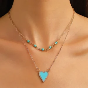 Double Layer Heart Creative Turquoise Necklace For Women