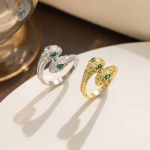 Inlaid Zircon Two Headed Snake Light Luxury Rings