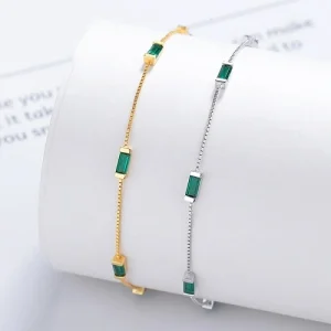 S925 Sterling Silver Green Square Diamond Simple Bracelet