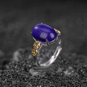 Gold-Plated Lapis Lazuli Retro Ring Simplicity Rings