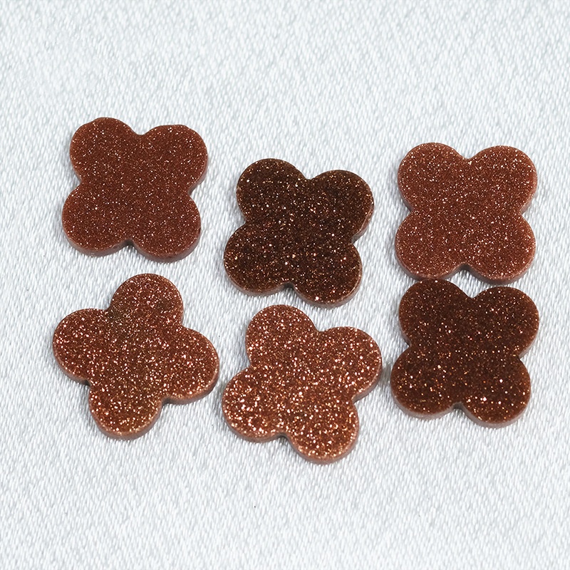 Gold Sandstone Gemstone Flat Back Four Leaf Clover - 이미지 3