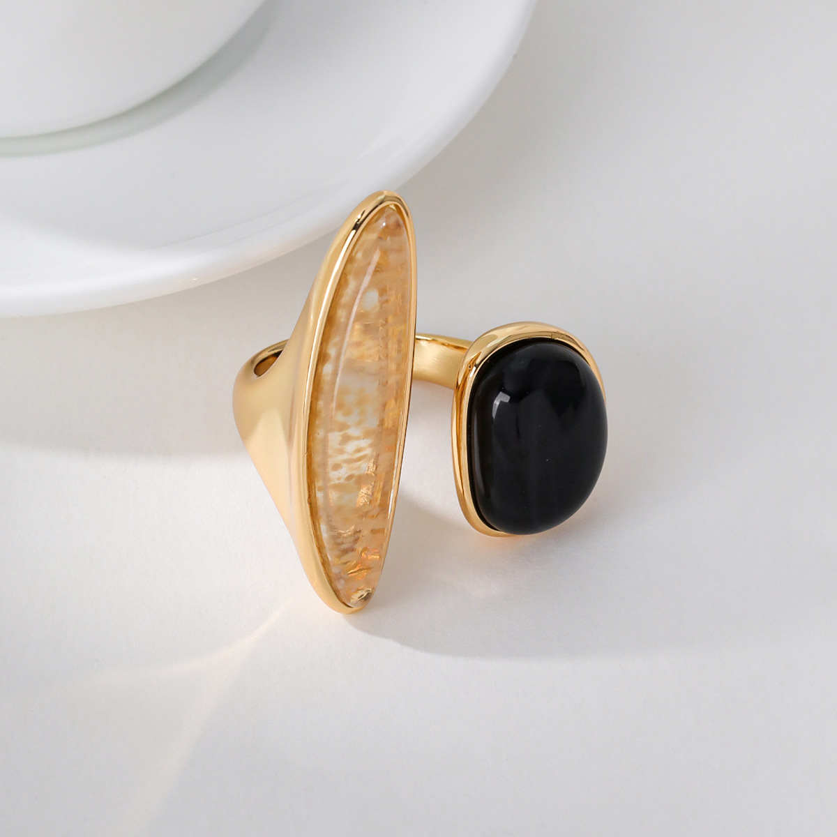 Black Agate Ring Smoky Quartz Special Shaped Rings - 이미지 2