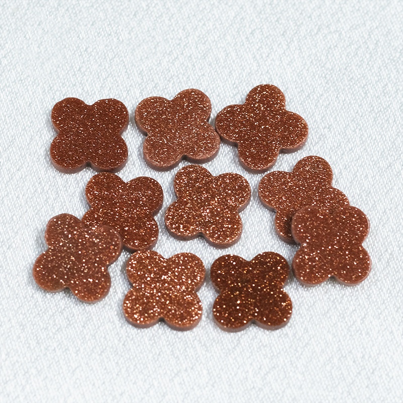 Gold Sandstone Gemstone Flat Back Four Leaf Clover - 이미지 5