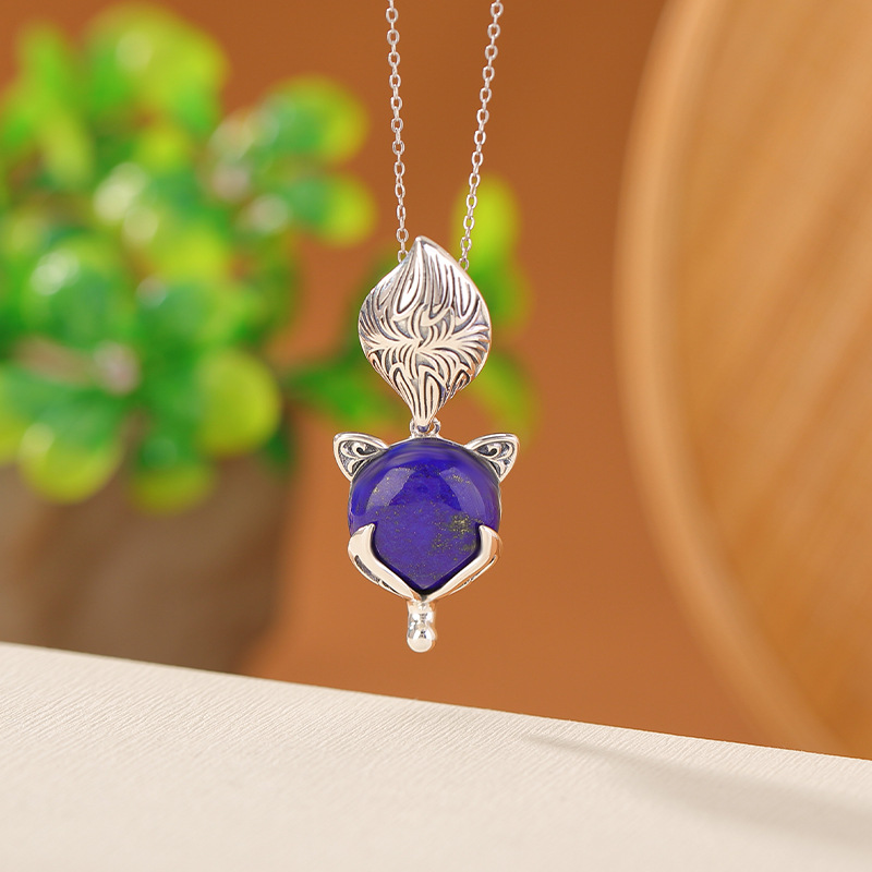 Lapis Lazuli Vintage Silver Nine-Tailed Fox Pendants - 이미지 2