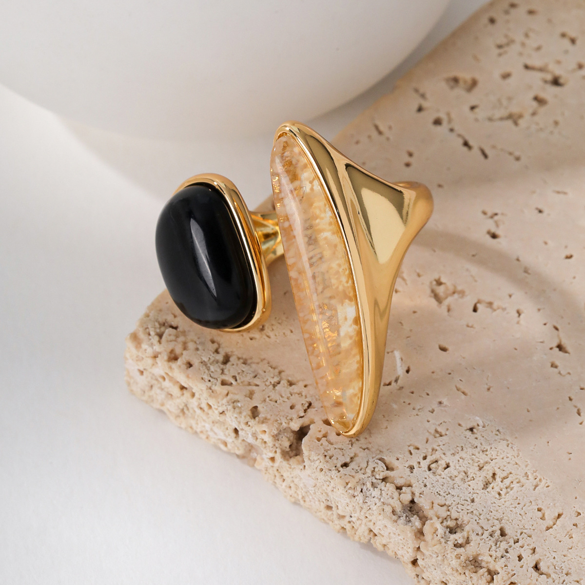 Black Agate Ring Smoky Quartz Special Shaped Rings - 이미지 3