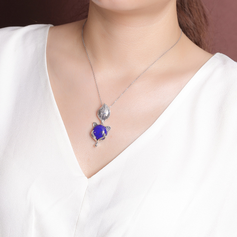 Lapis Lazuli Vintage Silver Nine-Tailed Fox Pendants - 이미지 3