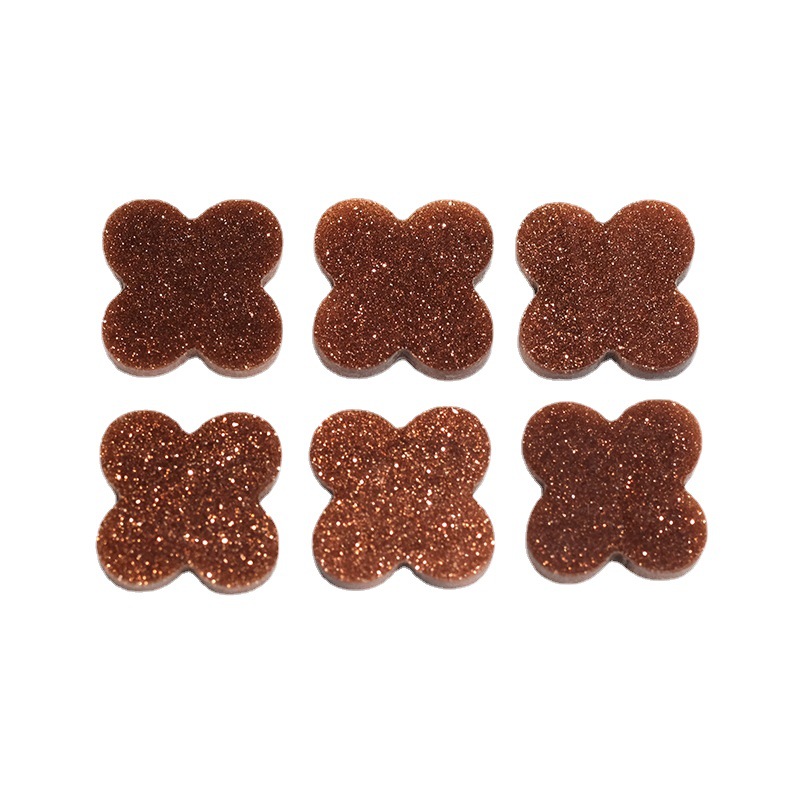 Gold Sandstone Gemstone Flat Back Four Leaf Clover - 이미지 2