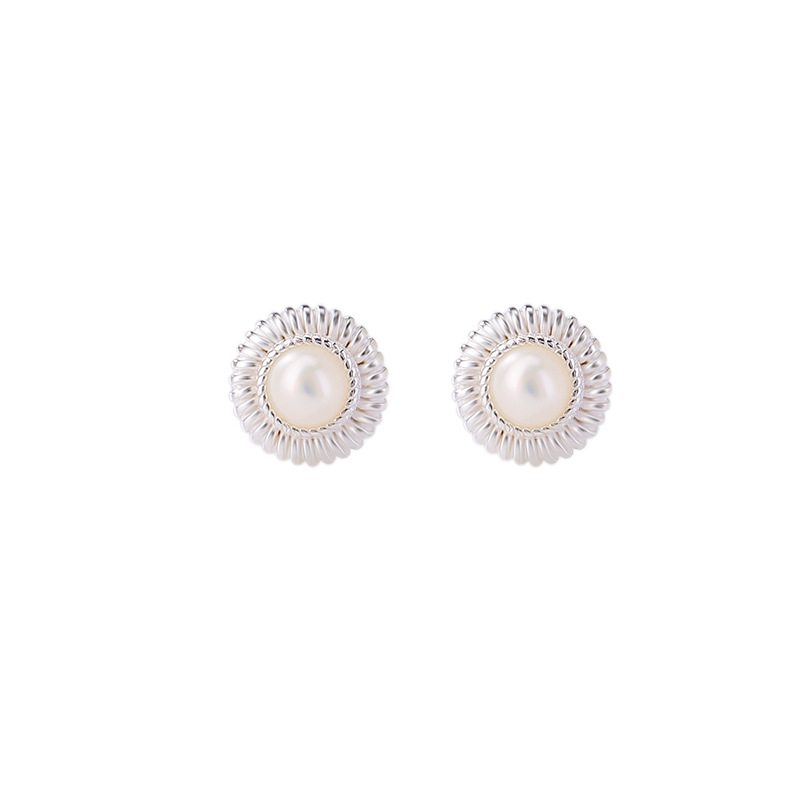 S925 Sterling Silver Pearl Daisy Round Bead Earrings - 이미지 3
