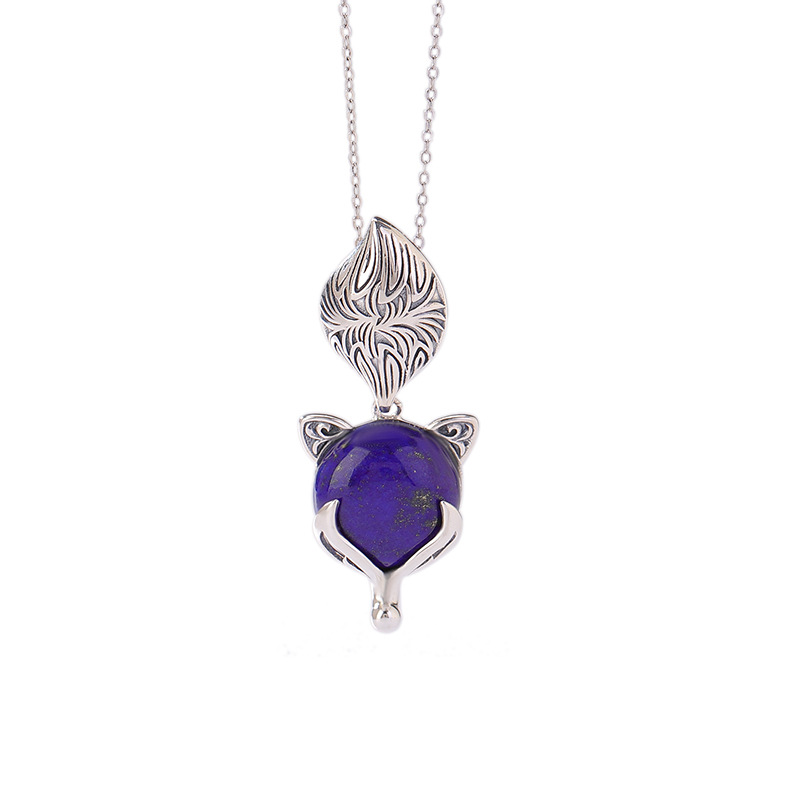 Lapis Lazuli Vintage Silver Nine-Tailed Fox Pendants - 이미지 4